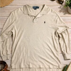 Polo Ralph Lauren Long Sleeve Polo Shirt Men’s L Beige Classic Preppy Cotton